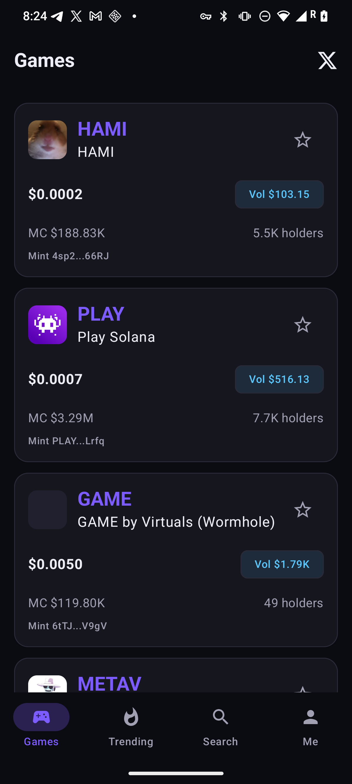 Games — Solana gaming-token radar